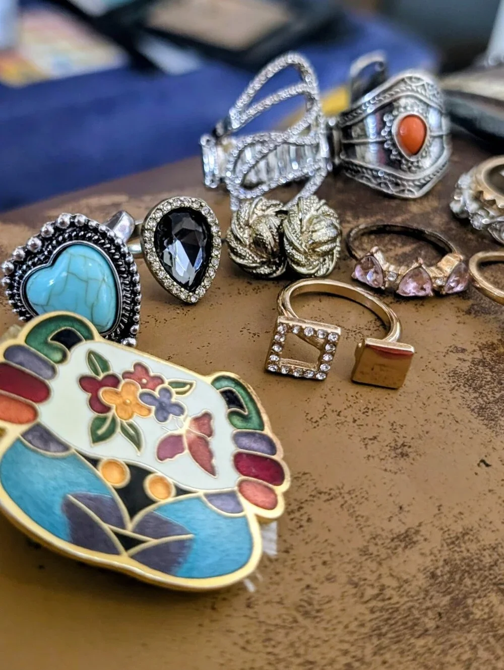 Vintage Rosalco Wood Inlay Jewelry Box Lot - Trifari, Monet, Avon Floating Gem